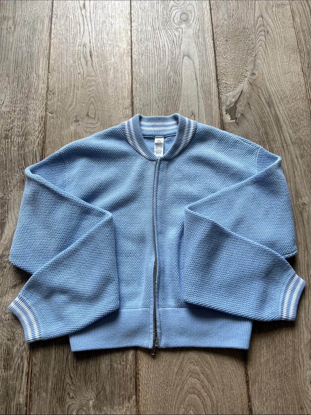 ALO Tennis Club Cotton Sweater Knit Full Zip Jacket size XS Seashell Blue - Picture 5 of 10